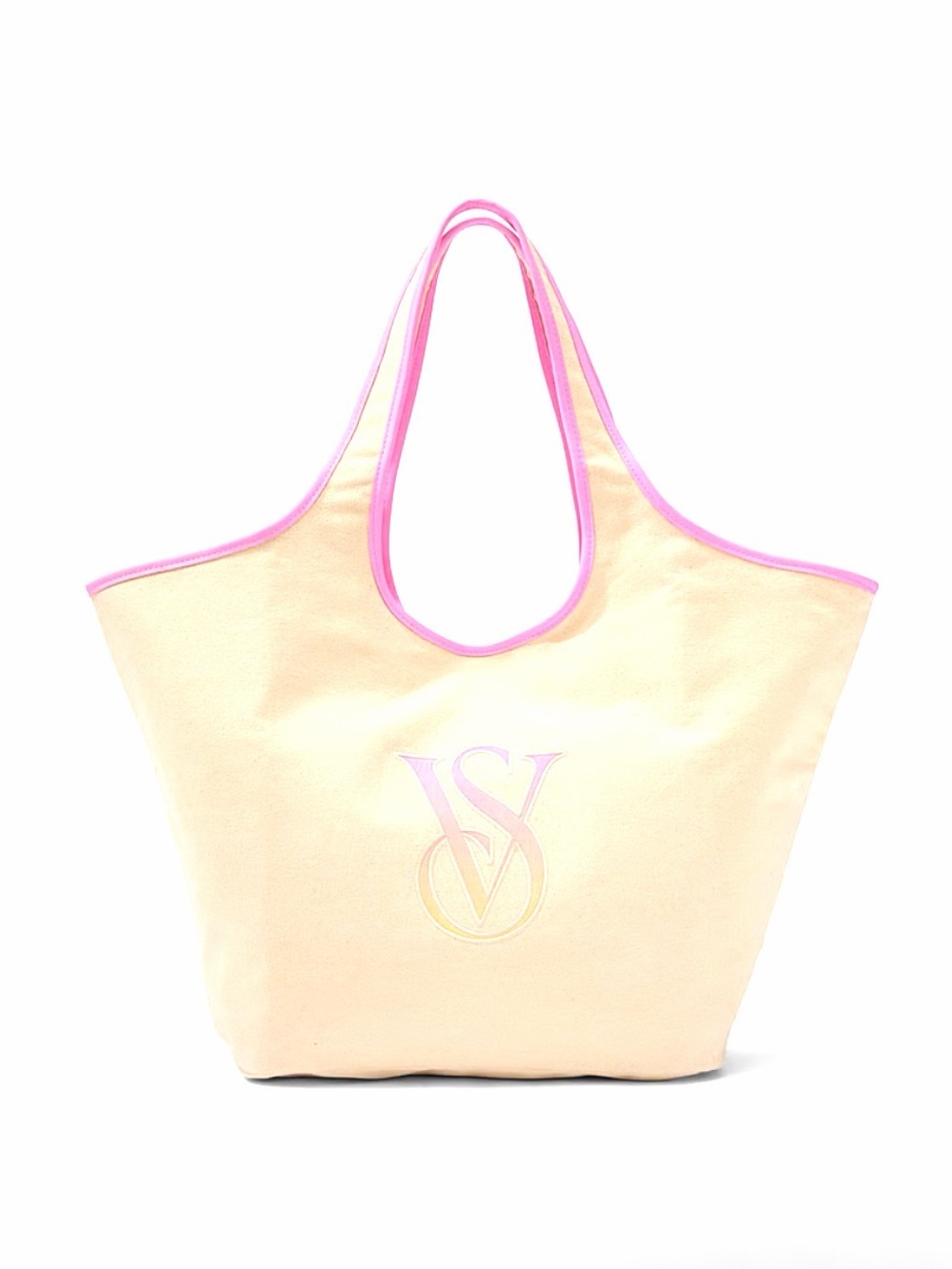 Victoria's Secret Beige Canvas Tote with Pink Trim